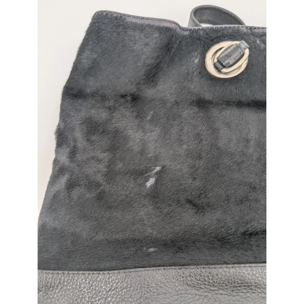 Tote Le Monde Backpack Shoulder Bag Black Leather Calf Hair Lagenlook Boho Chic